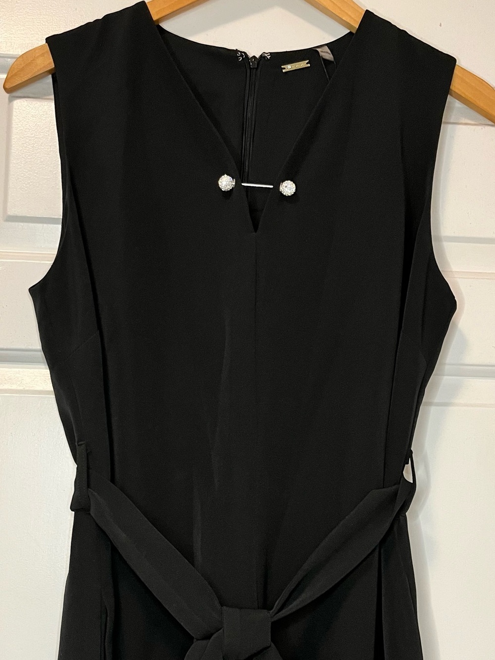 NWT Tahari Black Sleeveless Wide Leg Jumpsuit with Waist Tie and Jeweled Accent
